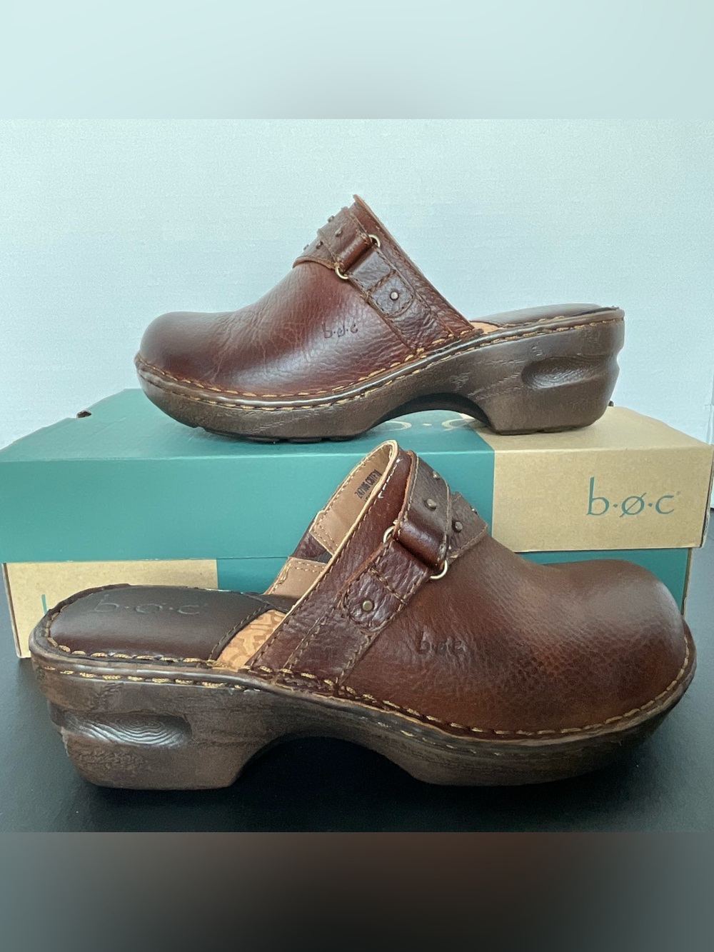 b.o.c. Joseline Dark Brown Leather Studded Leather Clogs 8M